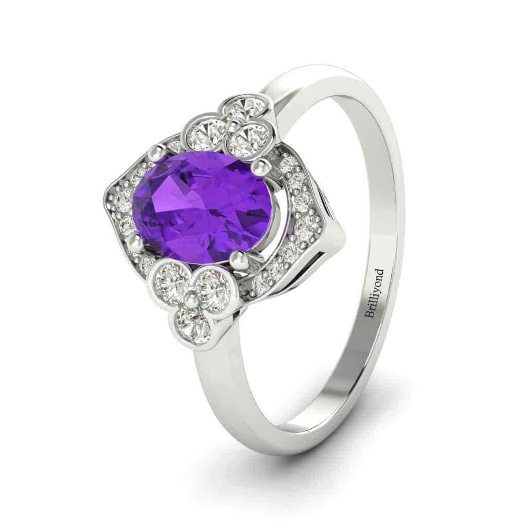 White Gold Purple Sapphire Vintage Engagement Ring Viola