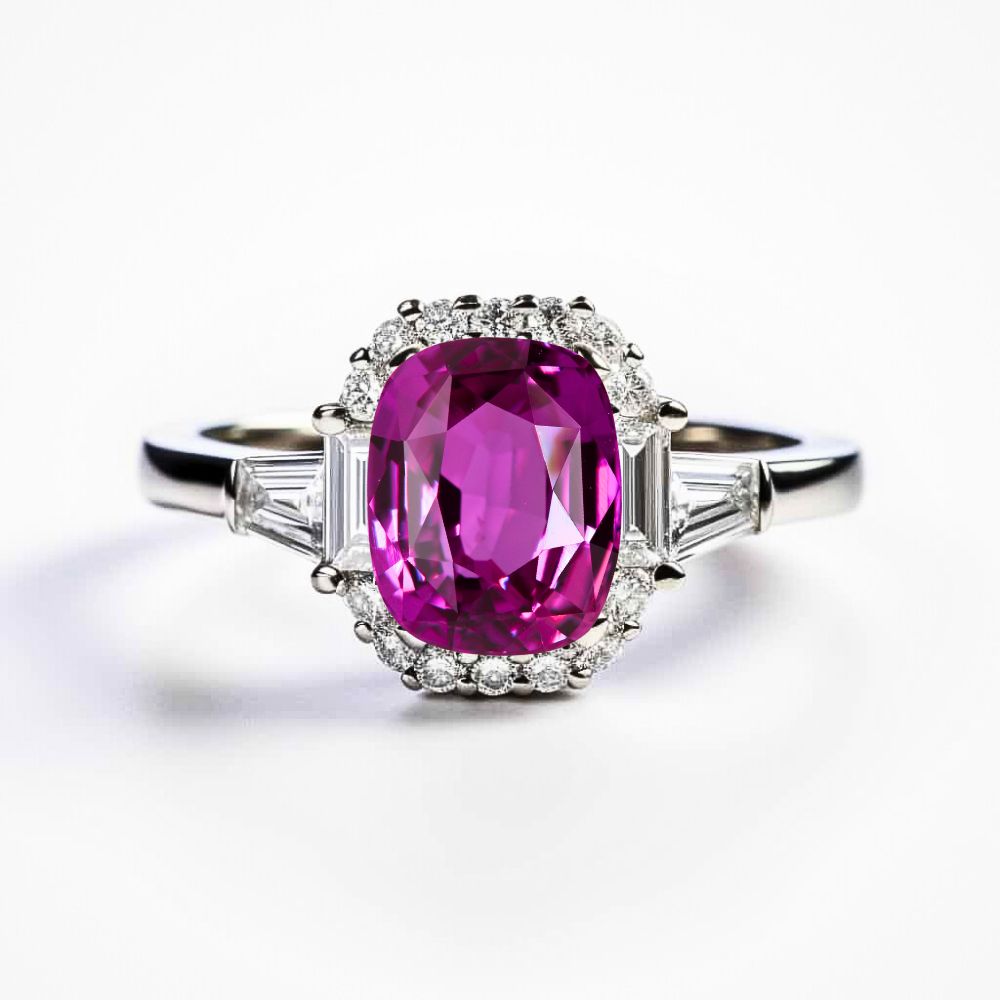 Pink Sapphire Engagement Ring with 2ct Cushion Rectangular Natural Pink Sapphire_image1