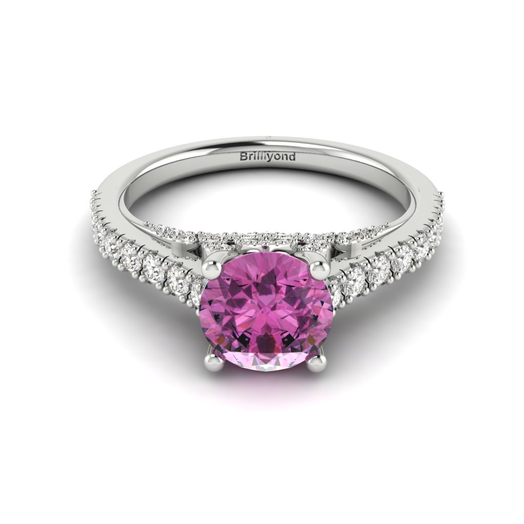 White Gold Brilliant Cut Pink Sapphire Engagement Ring Vera