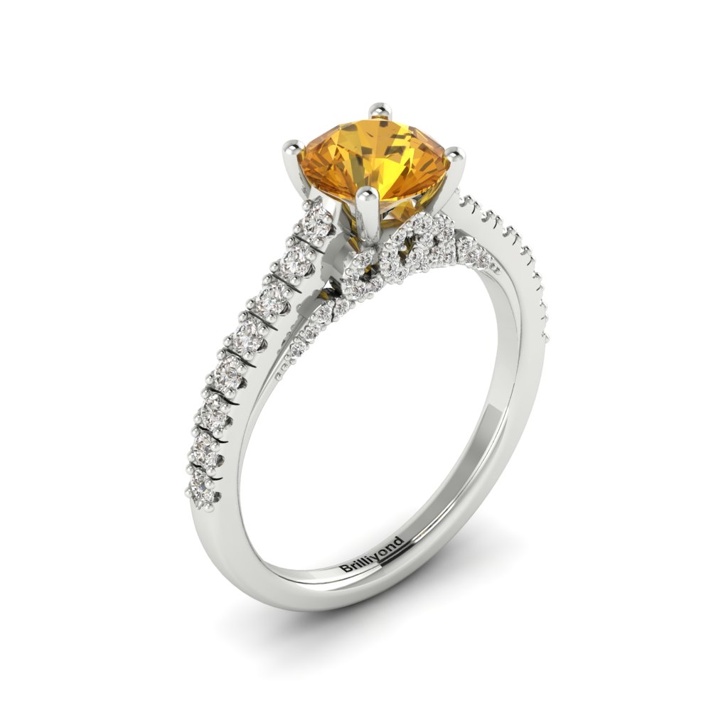 White Gold Brilliant Cut Yellow Sapphire Engagement Ring Vera