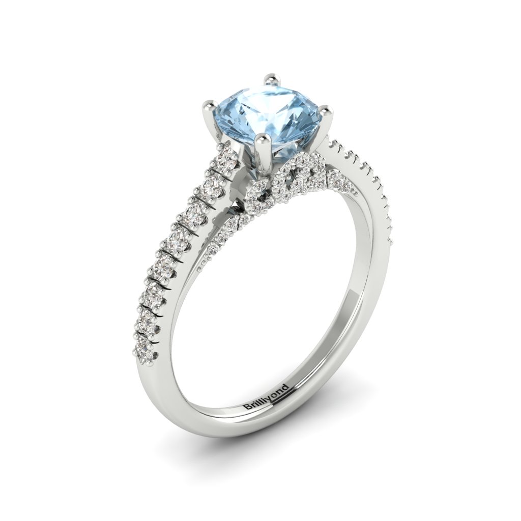 White Gold Brilliant Cut Aquamarine Engagement Ring Vera