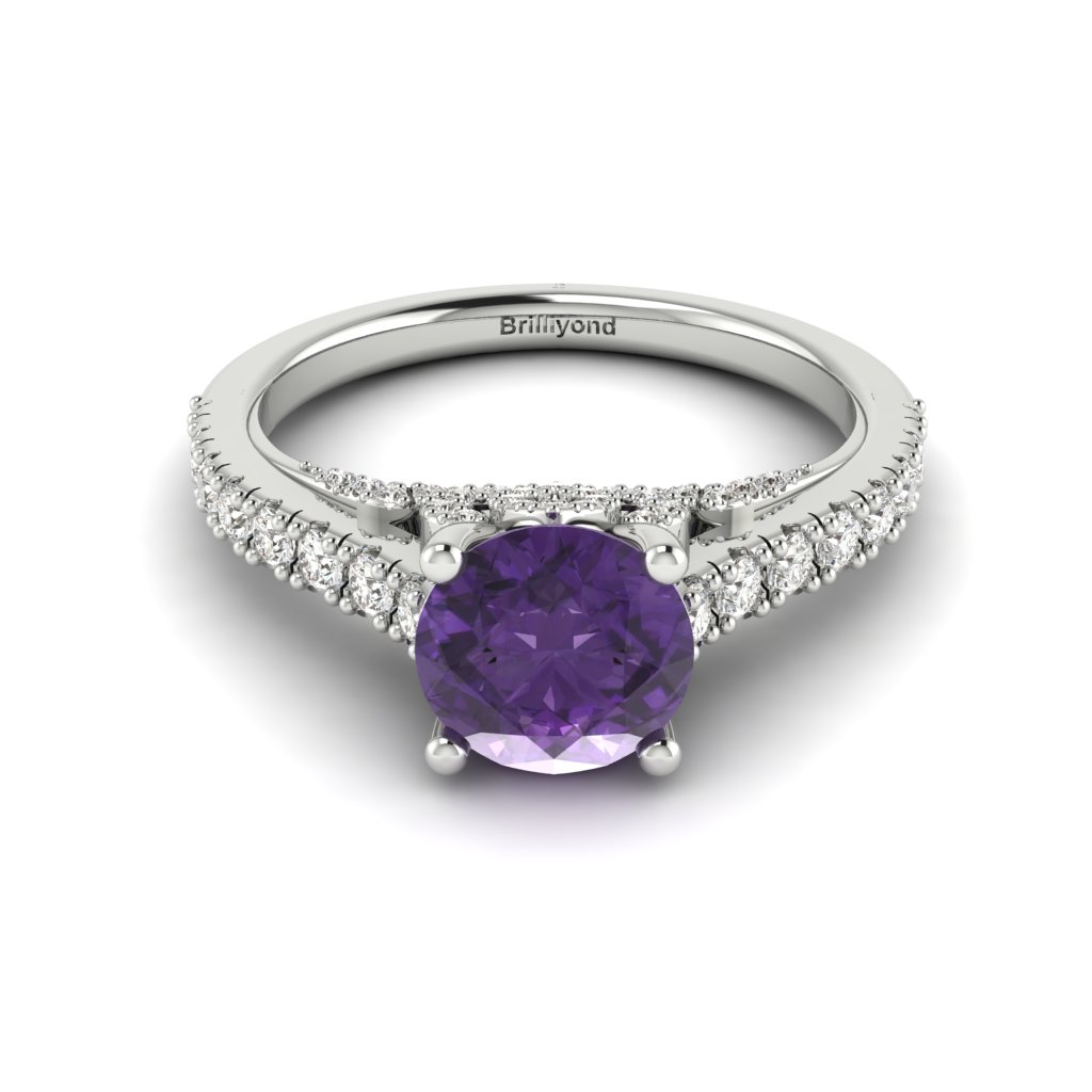 White Gold Brilliant Cut Amethyst Engagement Ring Vera