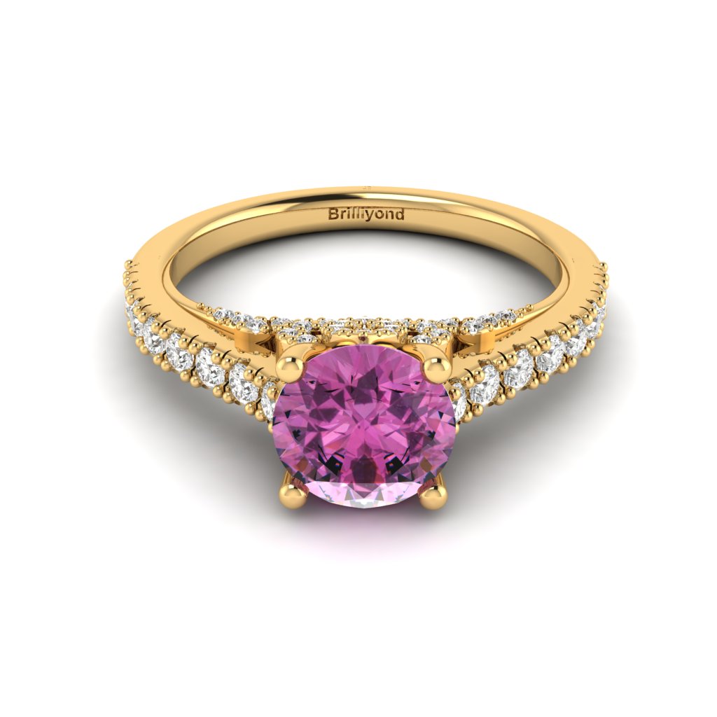 Yellow Gold Brilliant Cut Pink Sapphire Engagement Ring Vera
