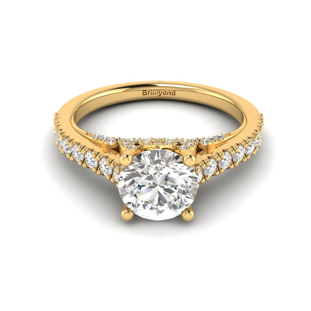 Yellow Gold Brilliant Cut White Sapphire Engagement Ring Vera