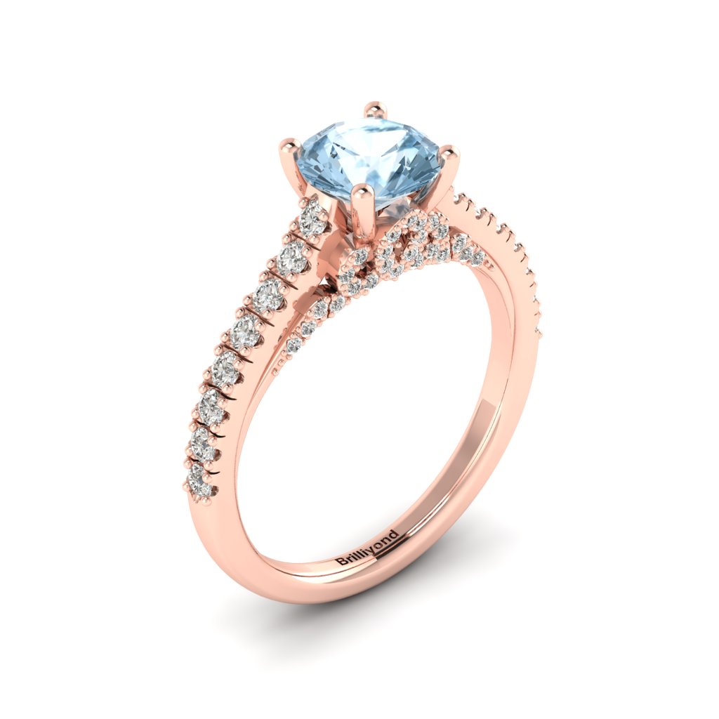 Rose Gold Brilliant Cut Aquamarine Engagement Ring Vera