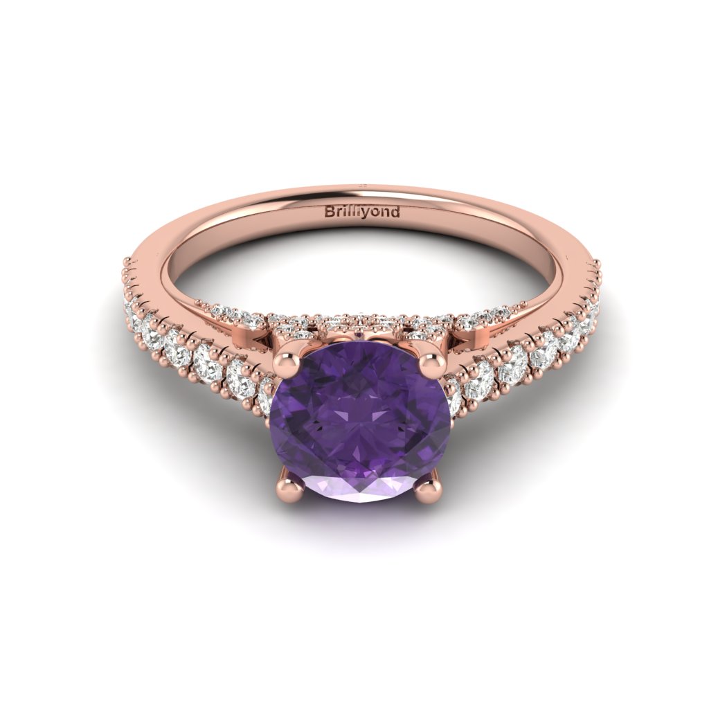 Rose Gold Brilliant Cut Amethyst Engagement Ring Vera