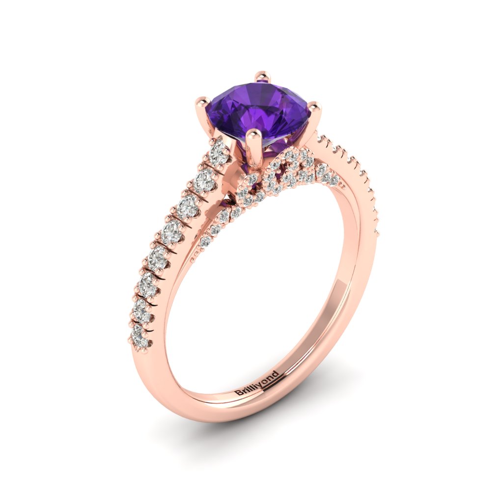 Rose Gold Brilliant Cut Amethyst Engagement Ring Vera