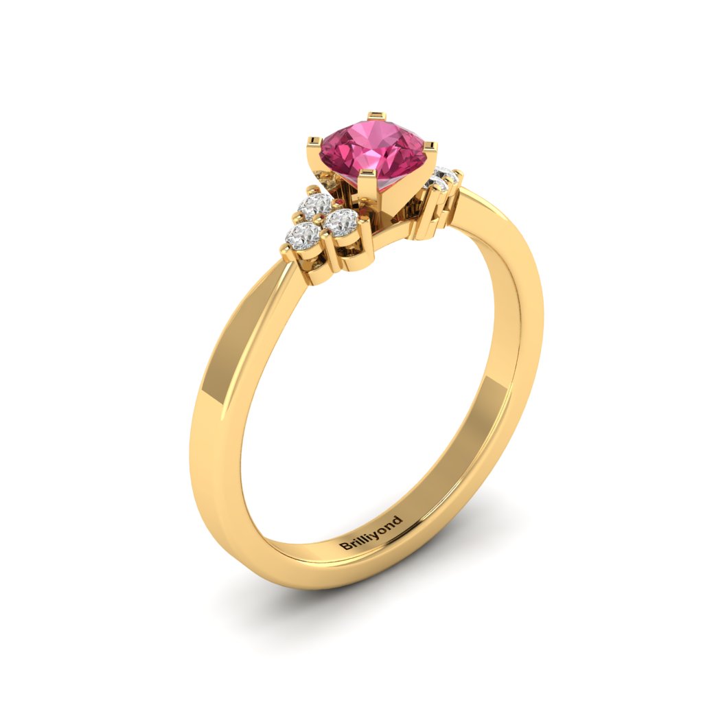 Yellow Gold Brilliant Cut Pink Sapphire Engagement Ring Jasmine