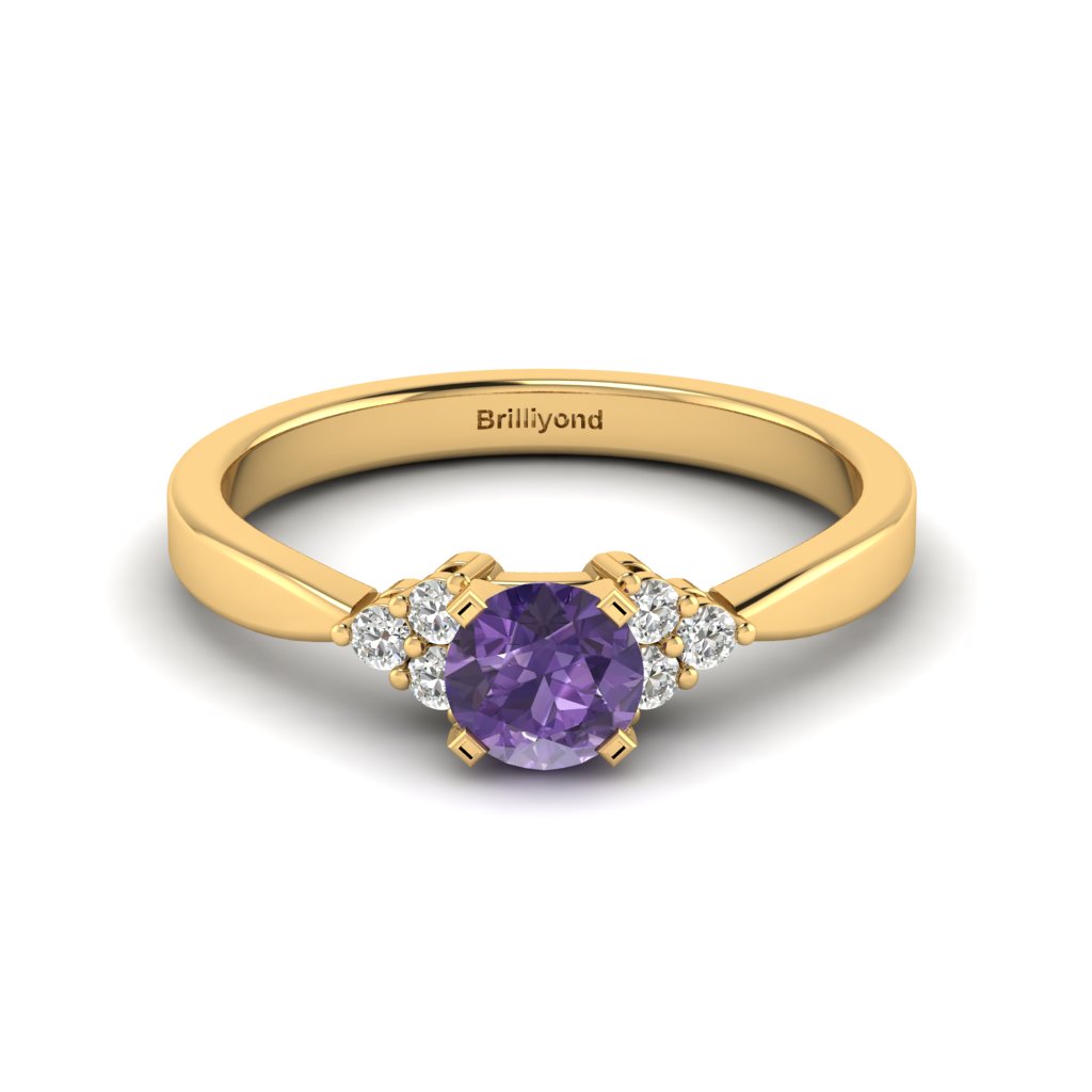 Yellow Gold Brilliant Cut Amethyst Engagement Ring Jasmine