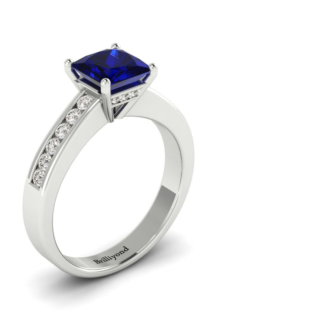 Blue Sapphire White Gold Princess Cut Engagement Ring Pharos