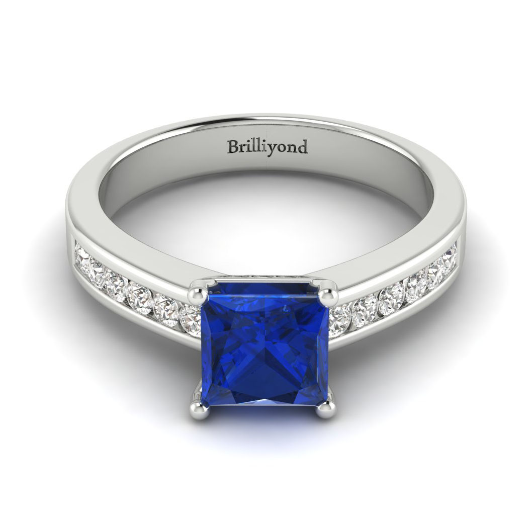 Blue Sapphire White Gold Princess Cut Engagement Ring Pharos