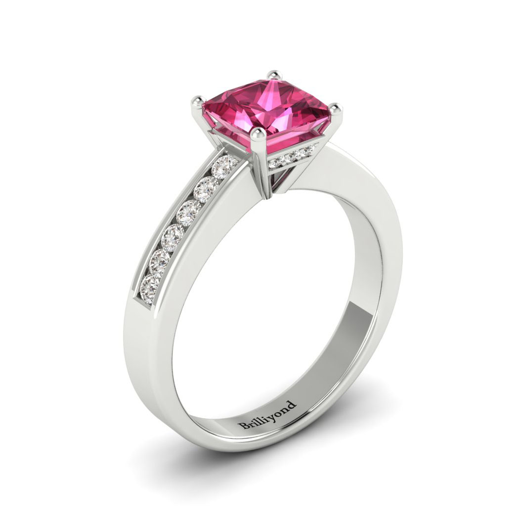 Pink Sapphire White Gold Princess Cut Engagement Ring Pharos