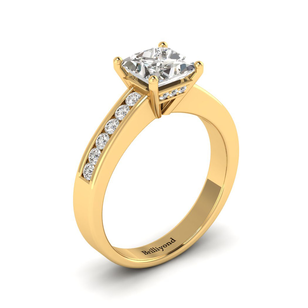 Diamond Yellow Gold Princess Cut Engagement Ring Pharos