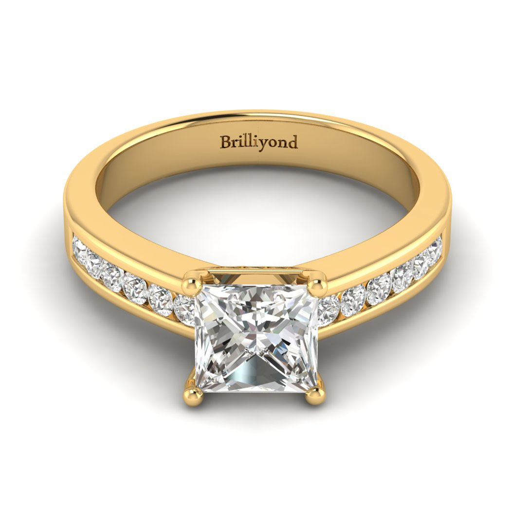 Diamond Yellow Gold Princess Cut Engagement Ring Pharos