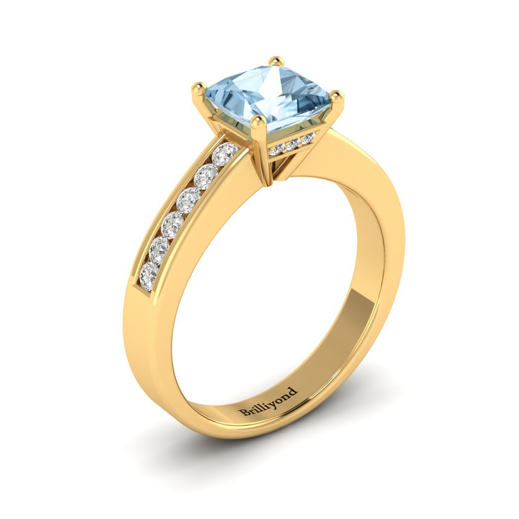 Aquamarine Yellow Gold Princess Cut Engagement Ring Pharos