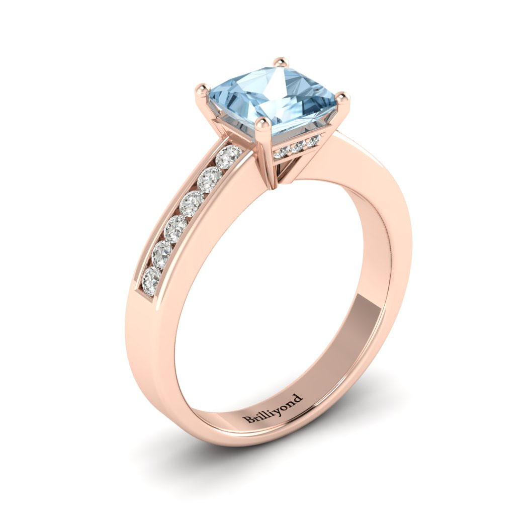 Aquamarine Rose Gold Princess Cut Engagement Ring Pharos