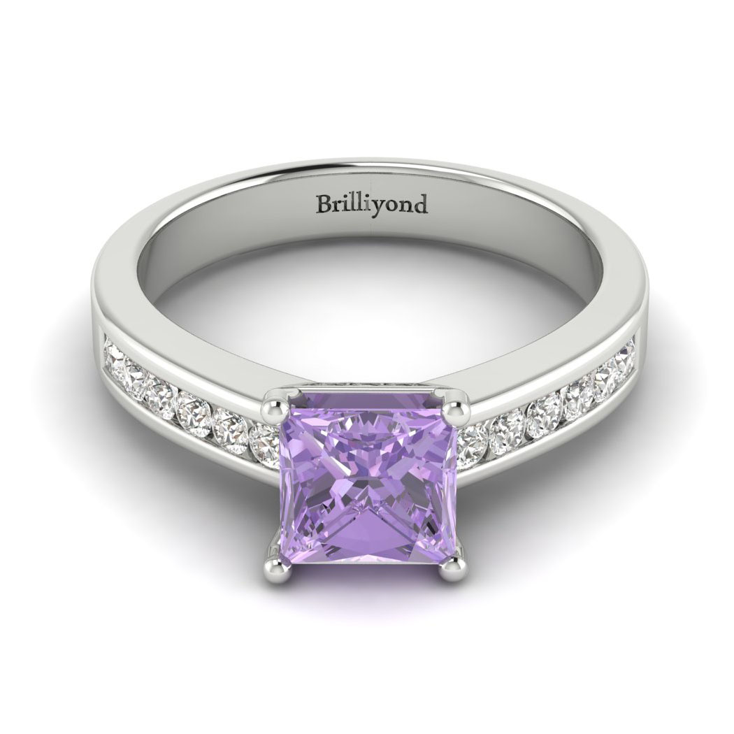 Amethyst White Gold Princess Cut Engagement Ring Pharos
