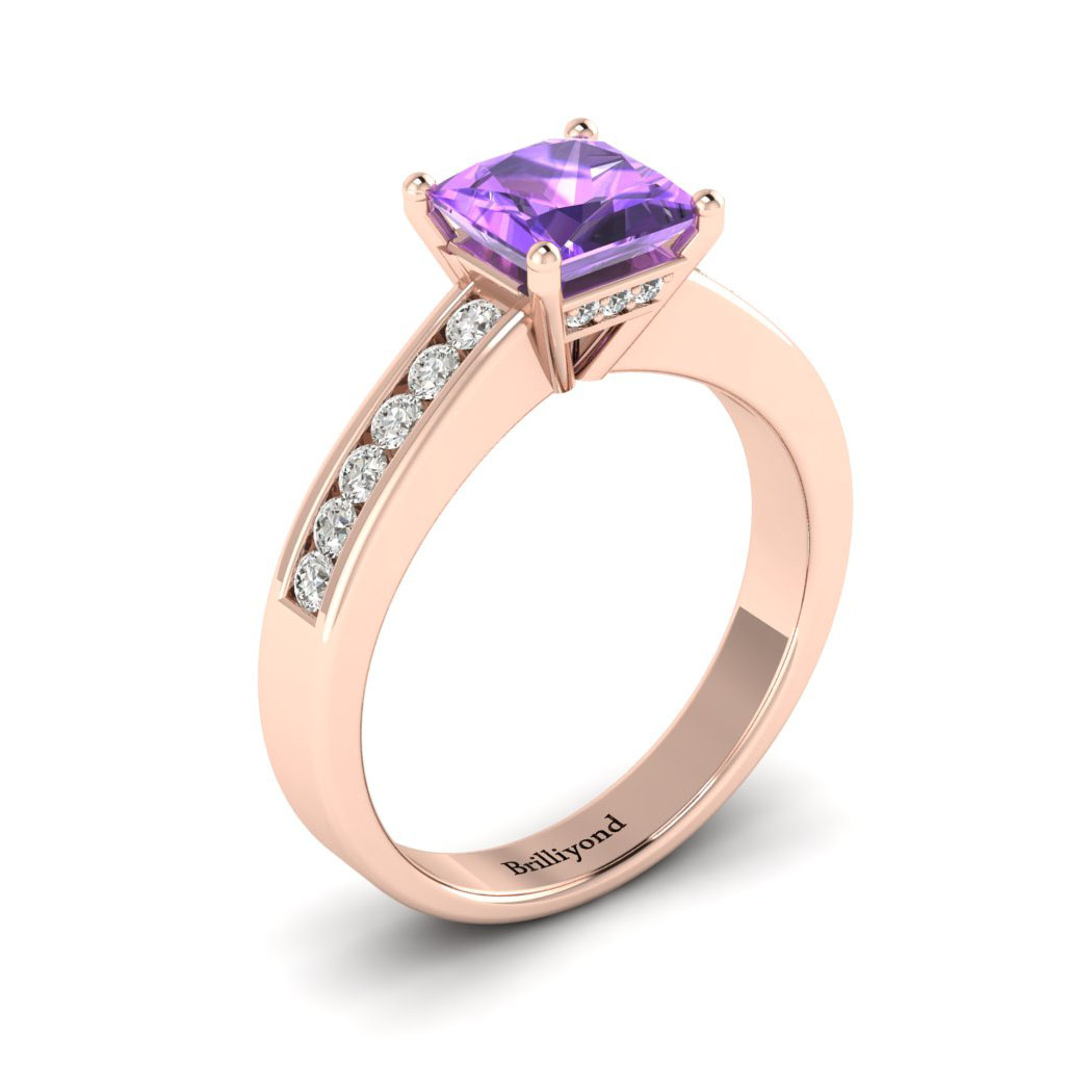 Amethyst Rose Gold Princess Cut Engagement Ring Pharos