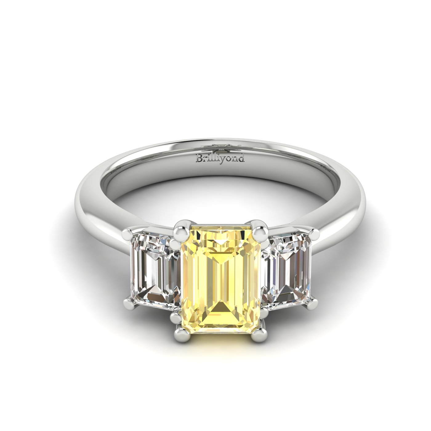 Yellow Sapphire White Gold Emerald Cut Engagement Ring Blanche