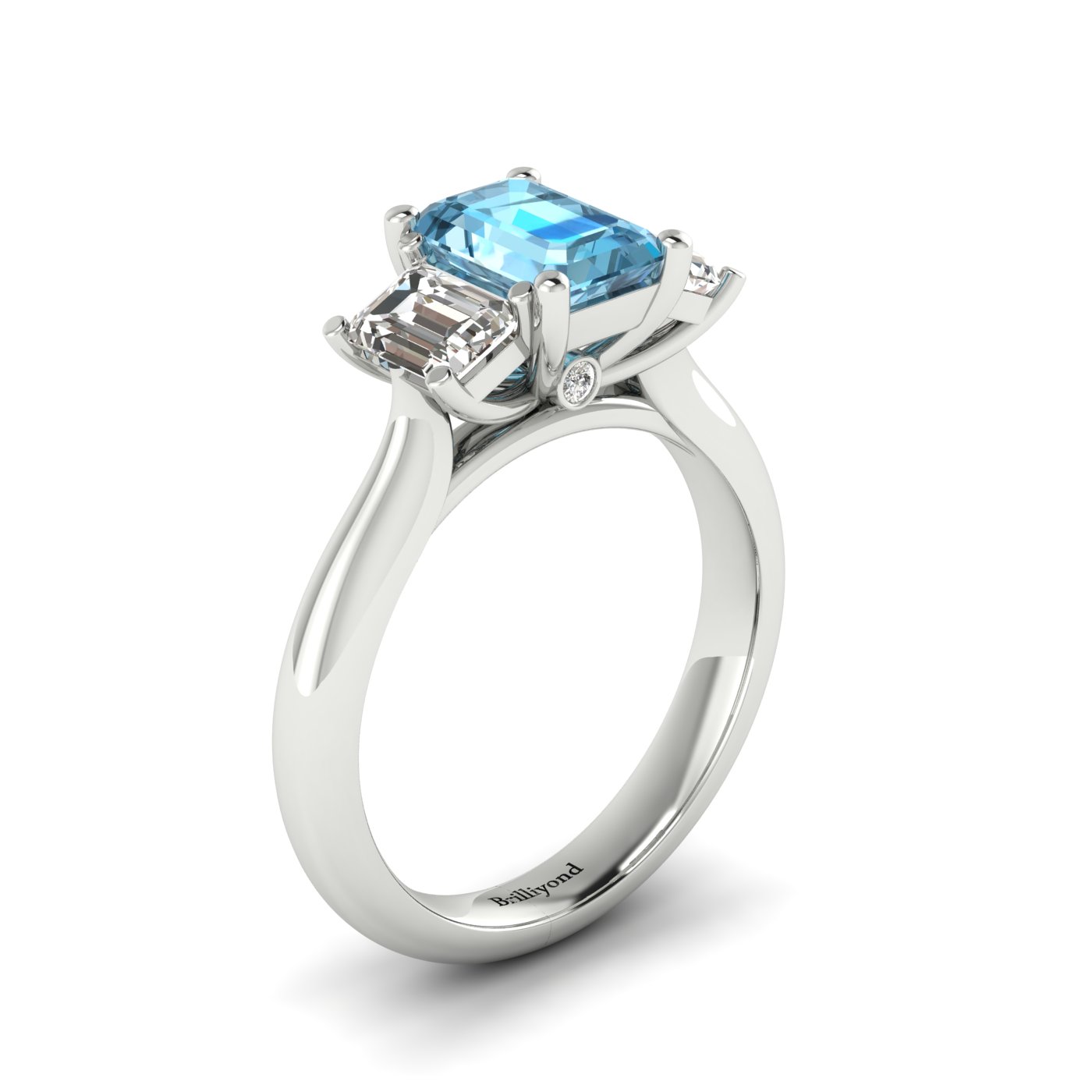 Aquamarine White Gold Emerald Cut Engagement Ring Blanche