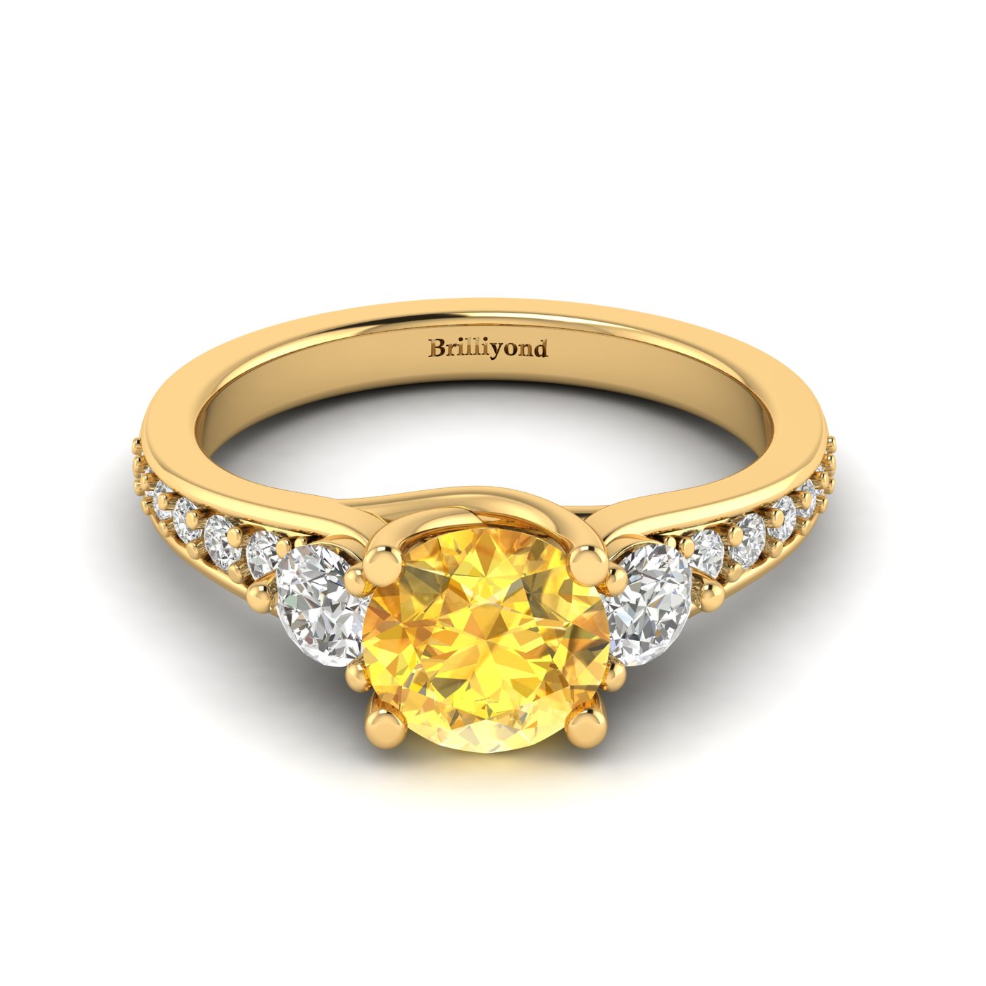 Yellow Sapphire Yellow Gold Three Stone Engagement Ring Sorento