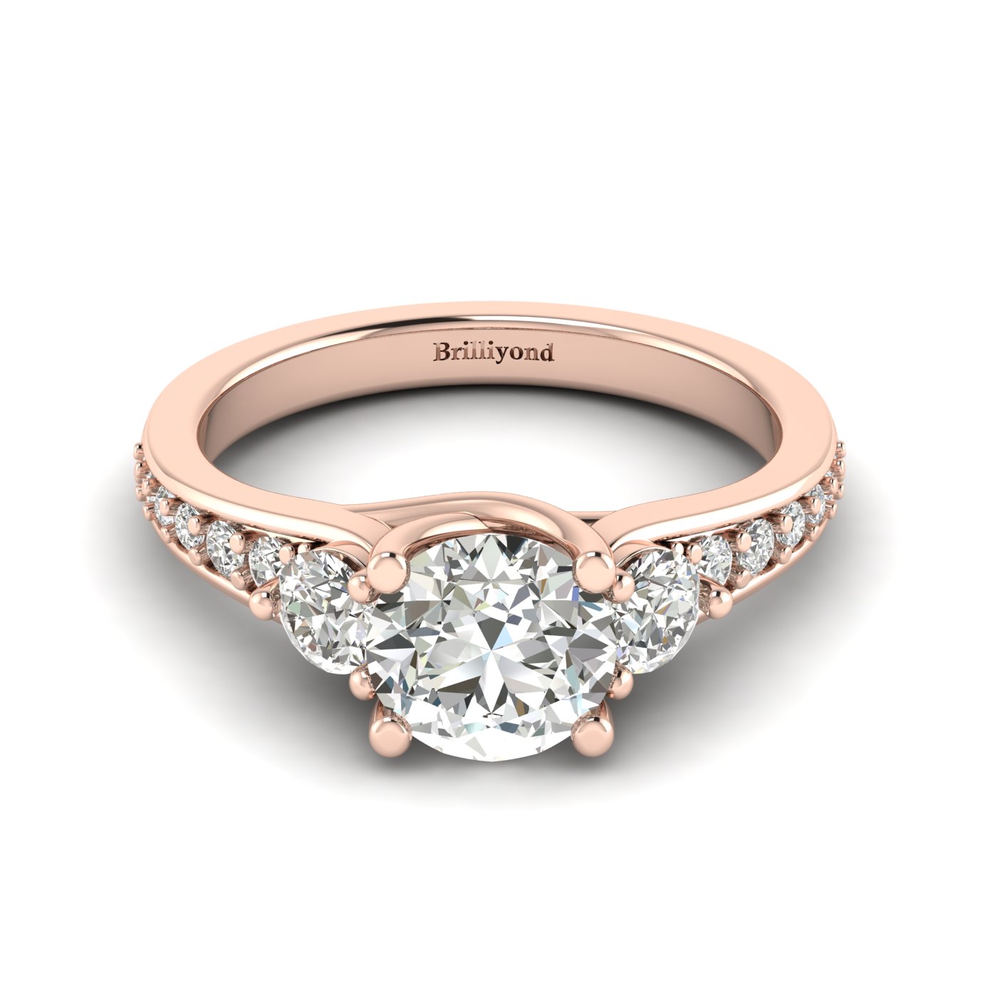 Diamond Rose Gold Three Stone Engagement Ring Sorento