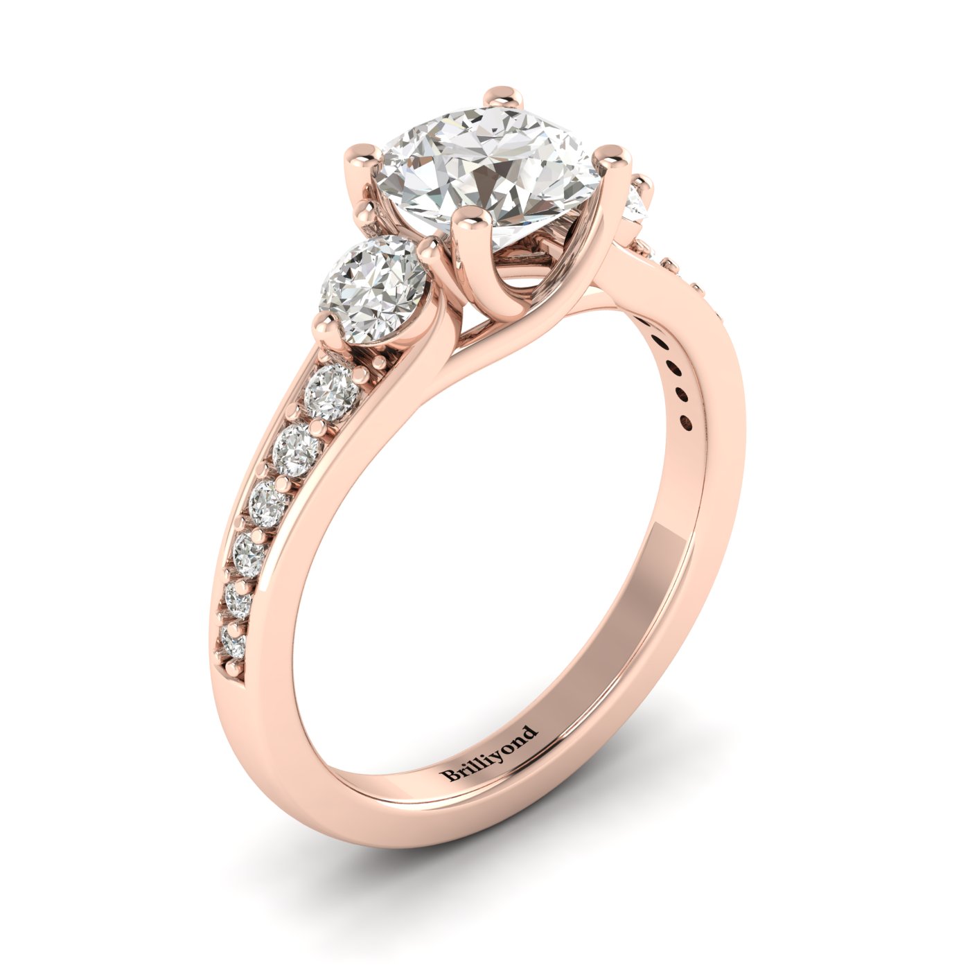 Diamond Rose Gold Three Stone Engagement Ring Sorento