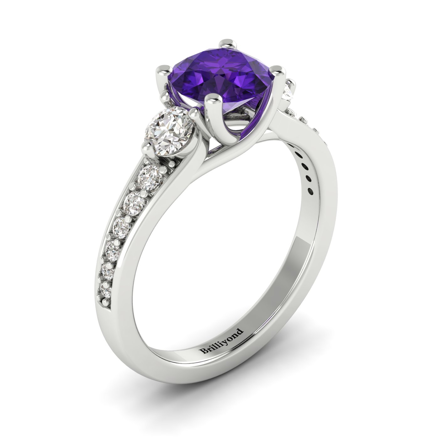 Amethyst White Gold Three Stone Engagement Ring Sorento