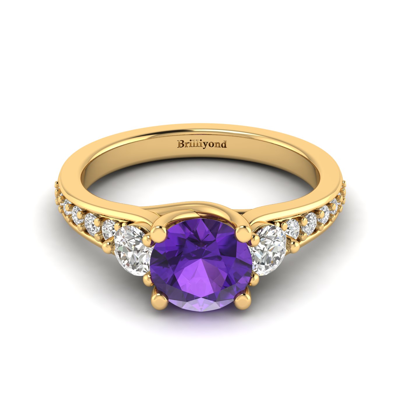Amethyst Yellow Gold Three Stone Engagement Ring Sorento