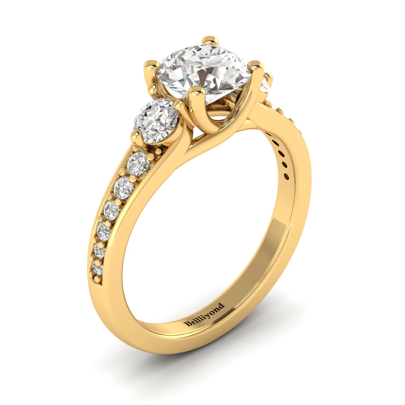 White Sapphire Yellow Gold Three Stone Engagement Ring Sorento