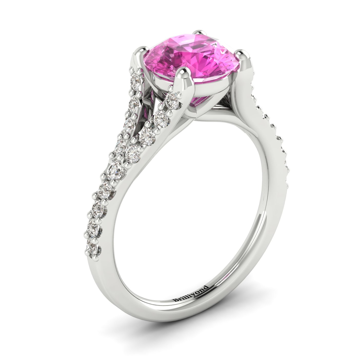 Pink Sapphire White Gold Round Engagement Ring Juliana