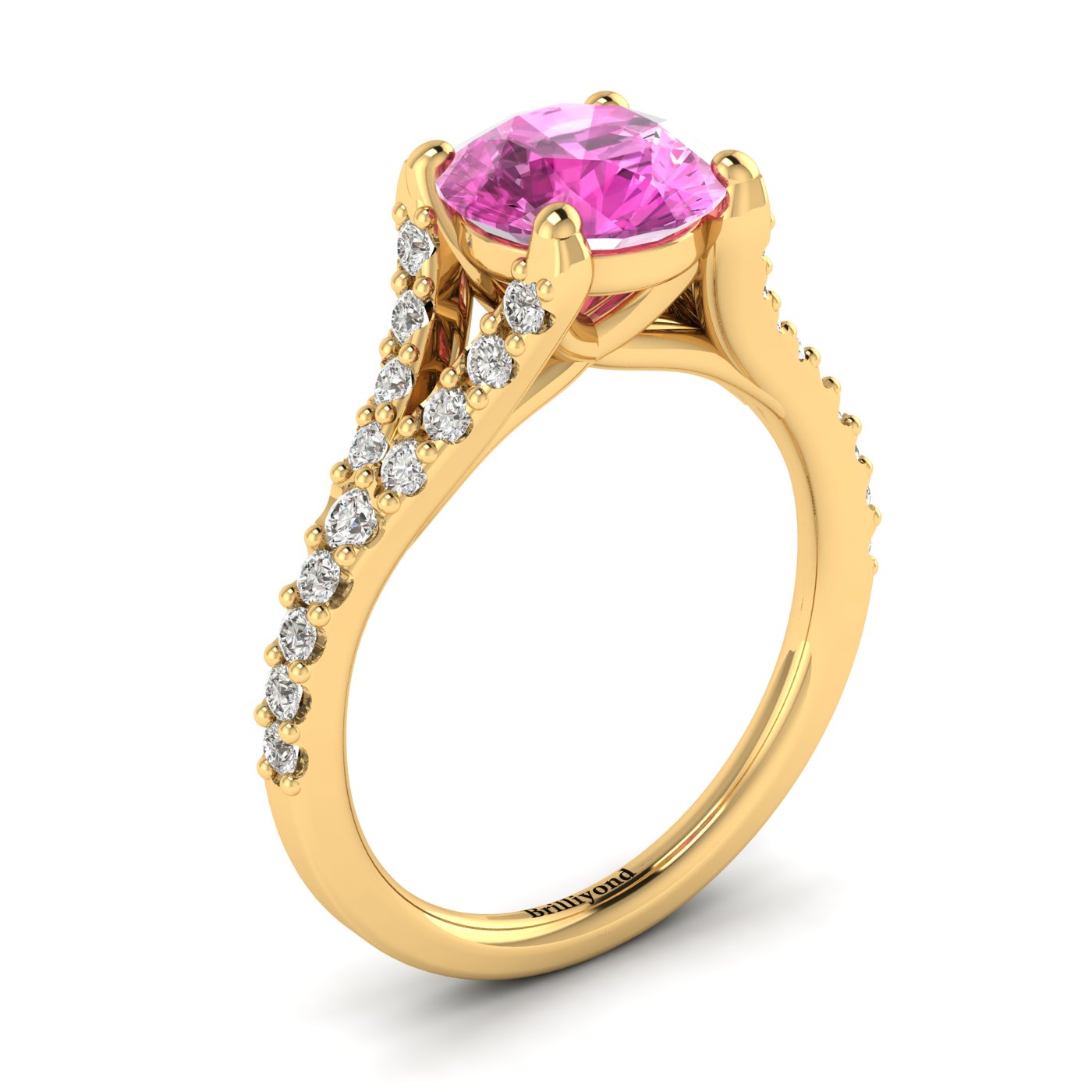 Pink Sapphire Yellow Gold Round Engagement Ring Juliana
