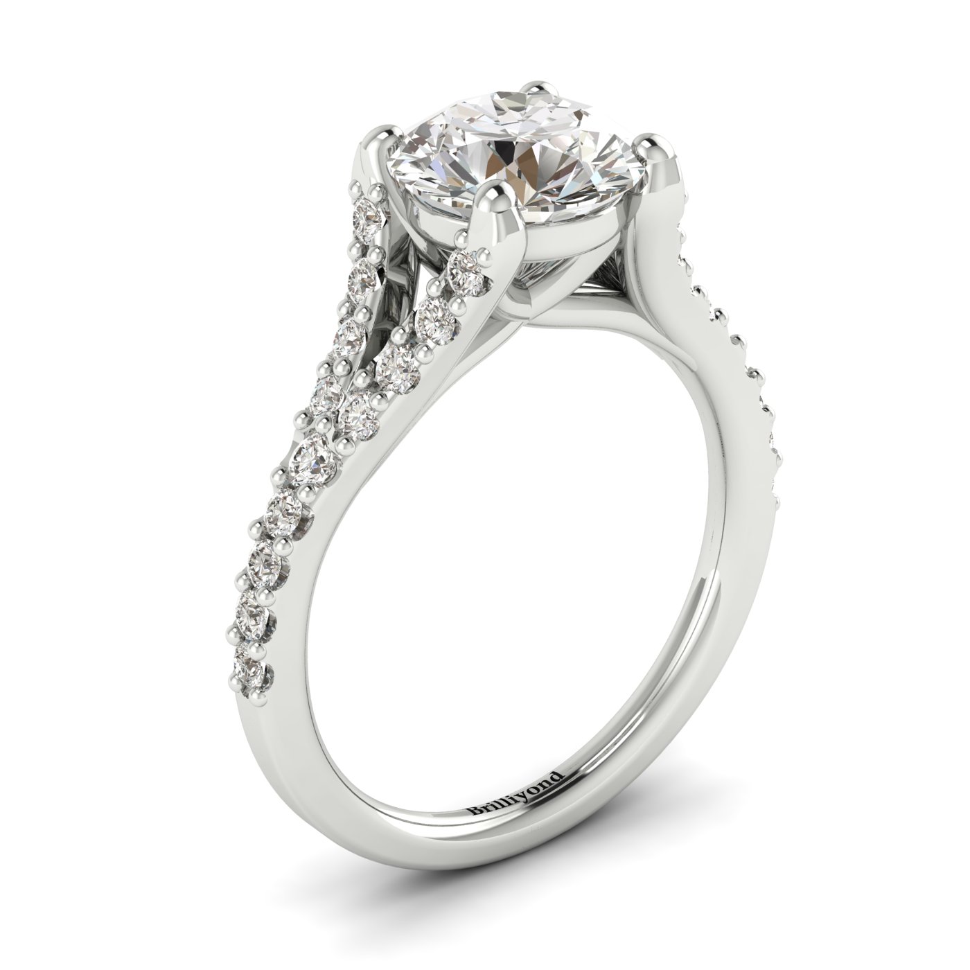 A white gold engagement ring with a round cut genuine diamond centre stone.