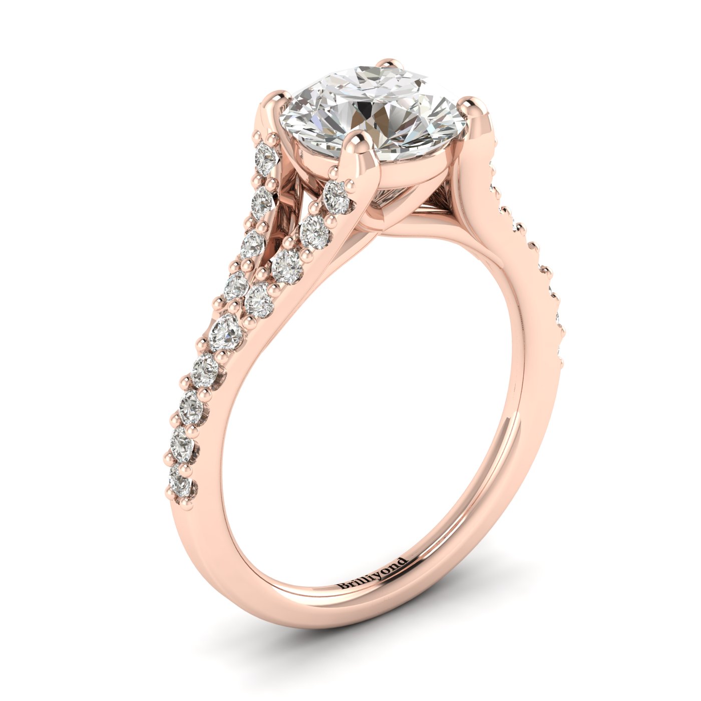 A spectacular 6mm round cut diamond centre stone handset in a solid 18k rose gold band.