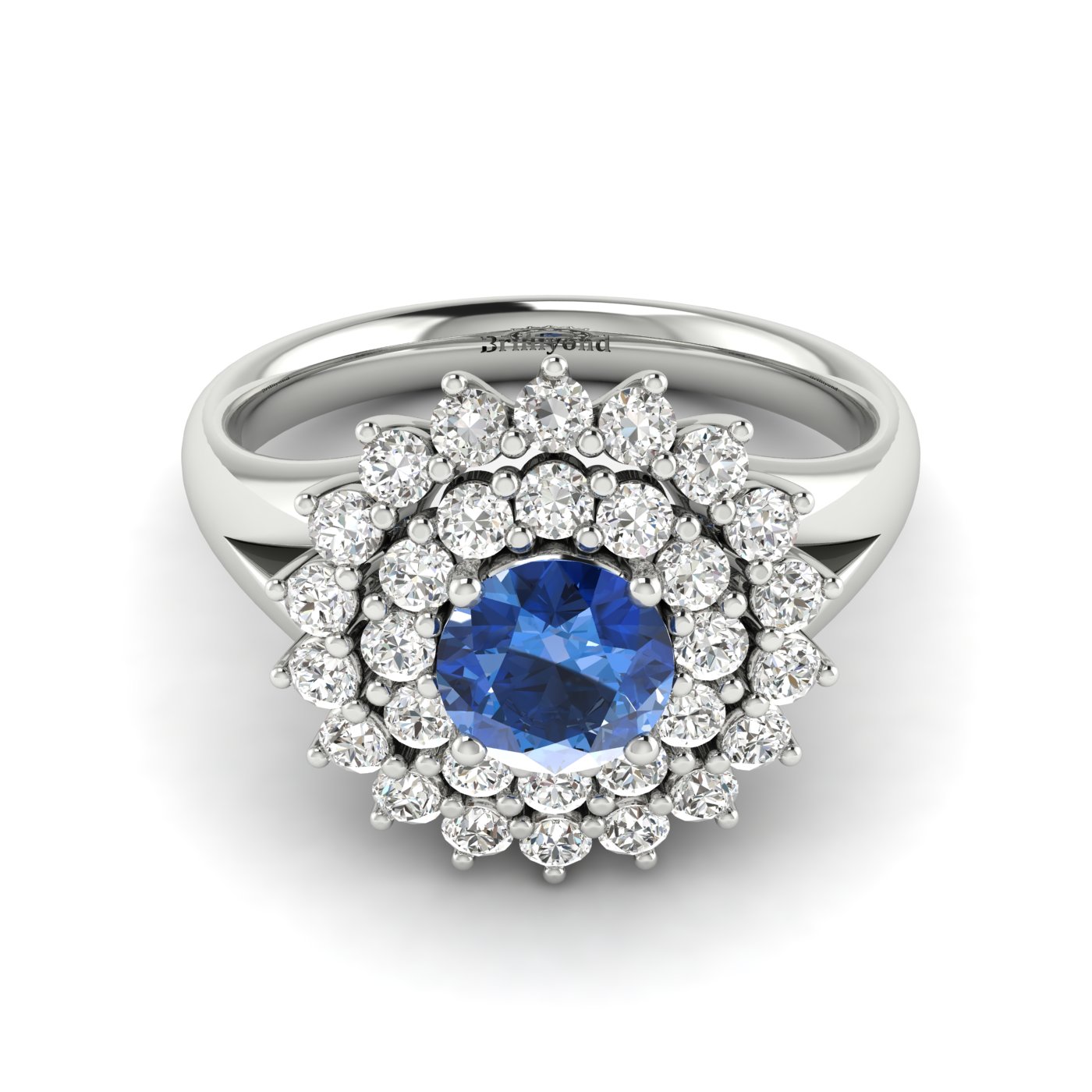 Blue Sapphire White Gold Cluster Engagement Ring Aquila
