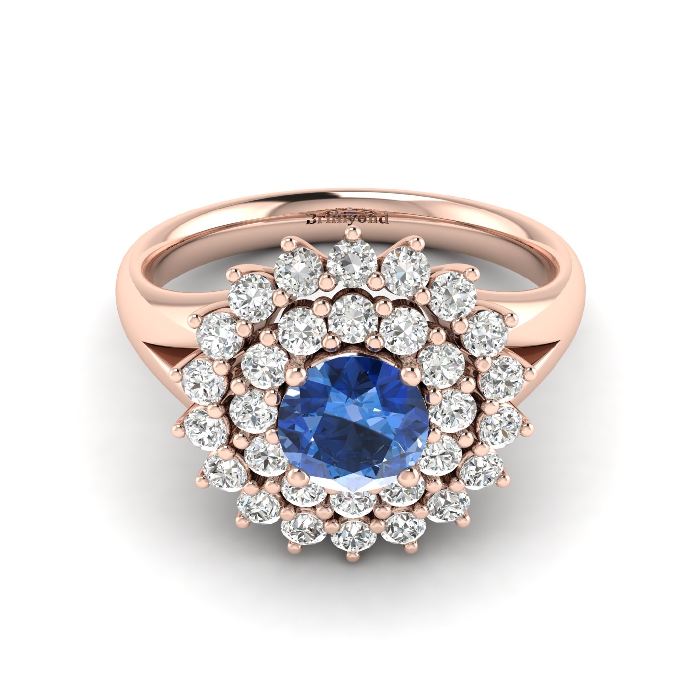 Blue Sapphire Rose Gold Cluster Engagement Ring Aquila