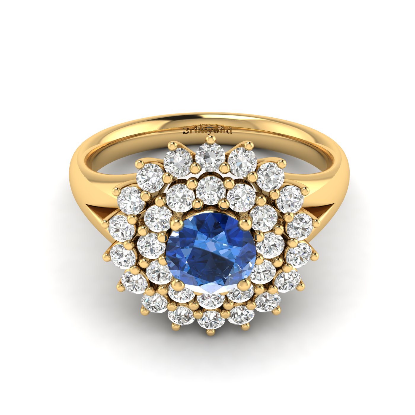 Blue Sapphire Yellow Gold Cluster Engagement Ring Aquila