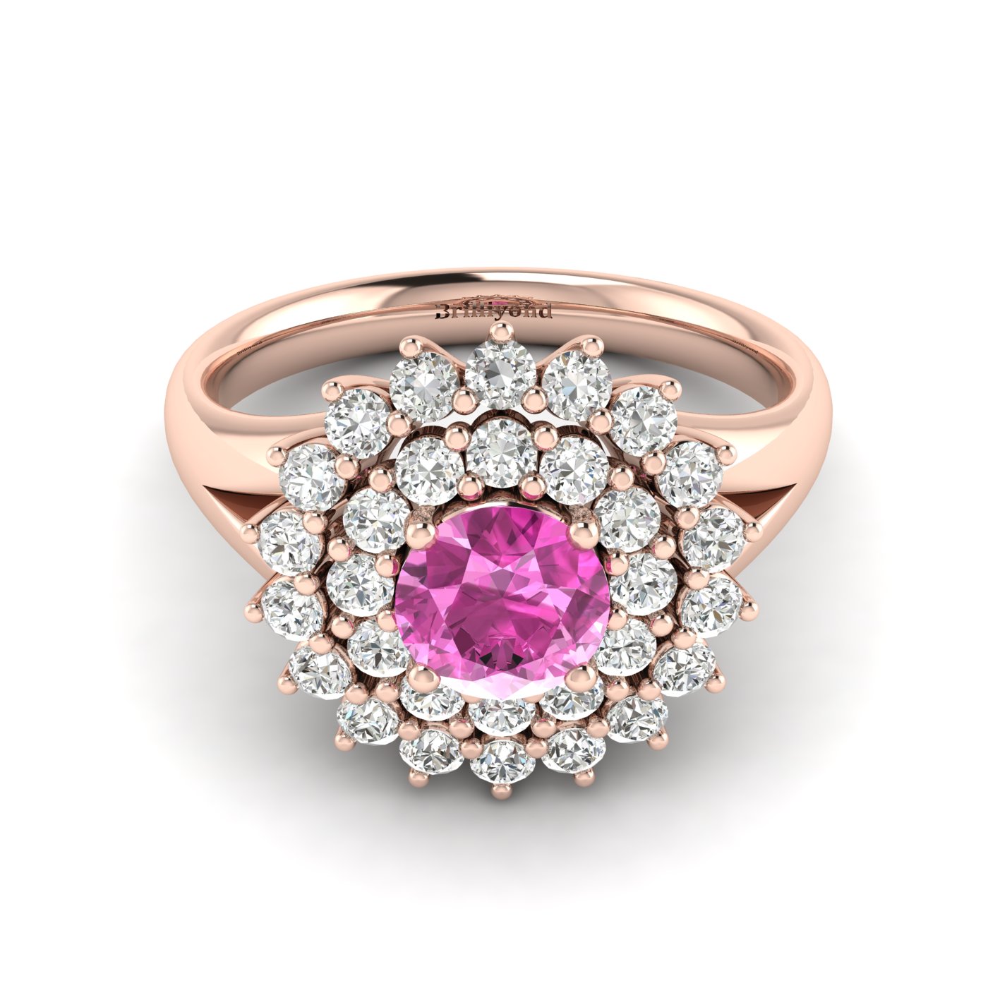 Pink Sapphire Rose Gold Cluster Engagement Ring Aquila