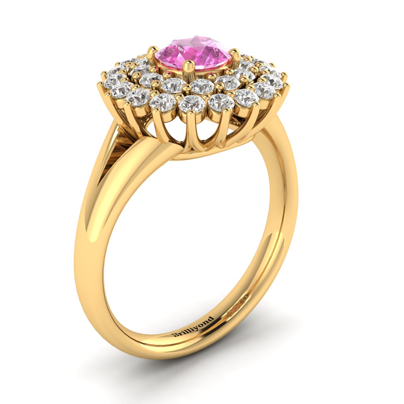 Pink Sapphire Yellow Gold Cluster Engagement Ring Aquila