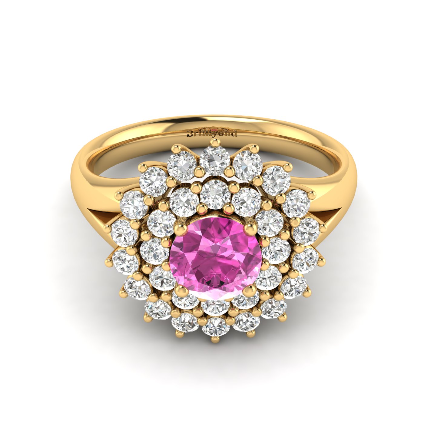 Pink Sapphire Yellow Gold Cluster Engagement Ring Aquila