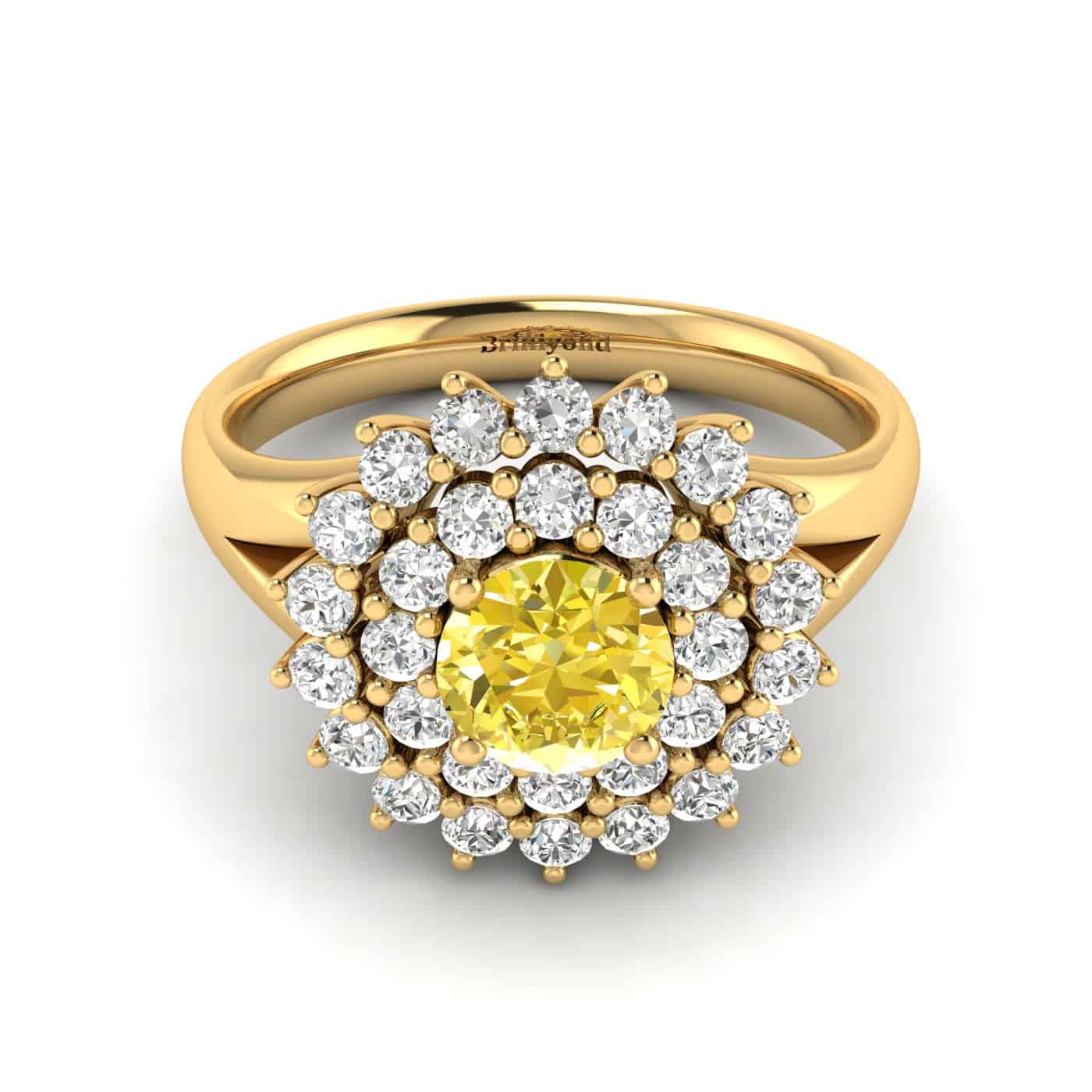 Yellow Sapphire Yellow Gold Cluster Engagement Ring Aquila