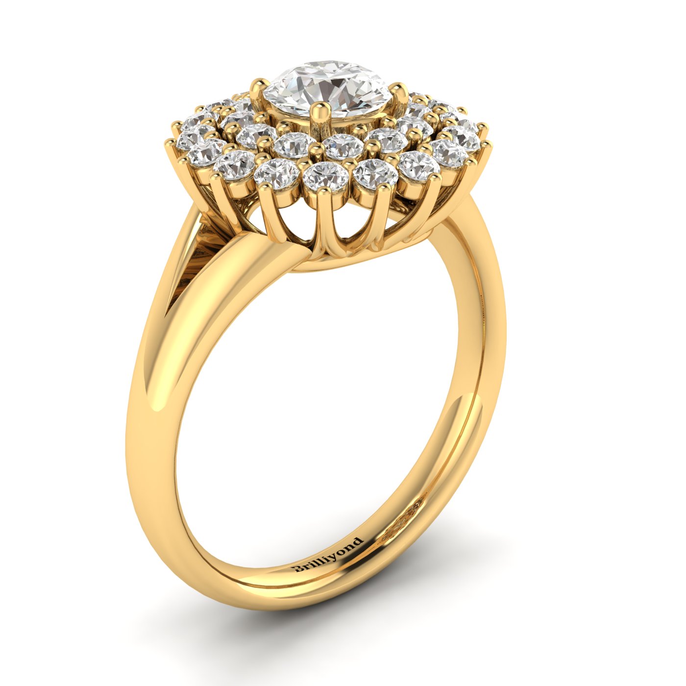 Diamond Yellow Gold Cluster Engagement Ring Aquila