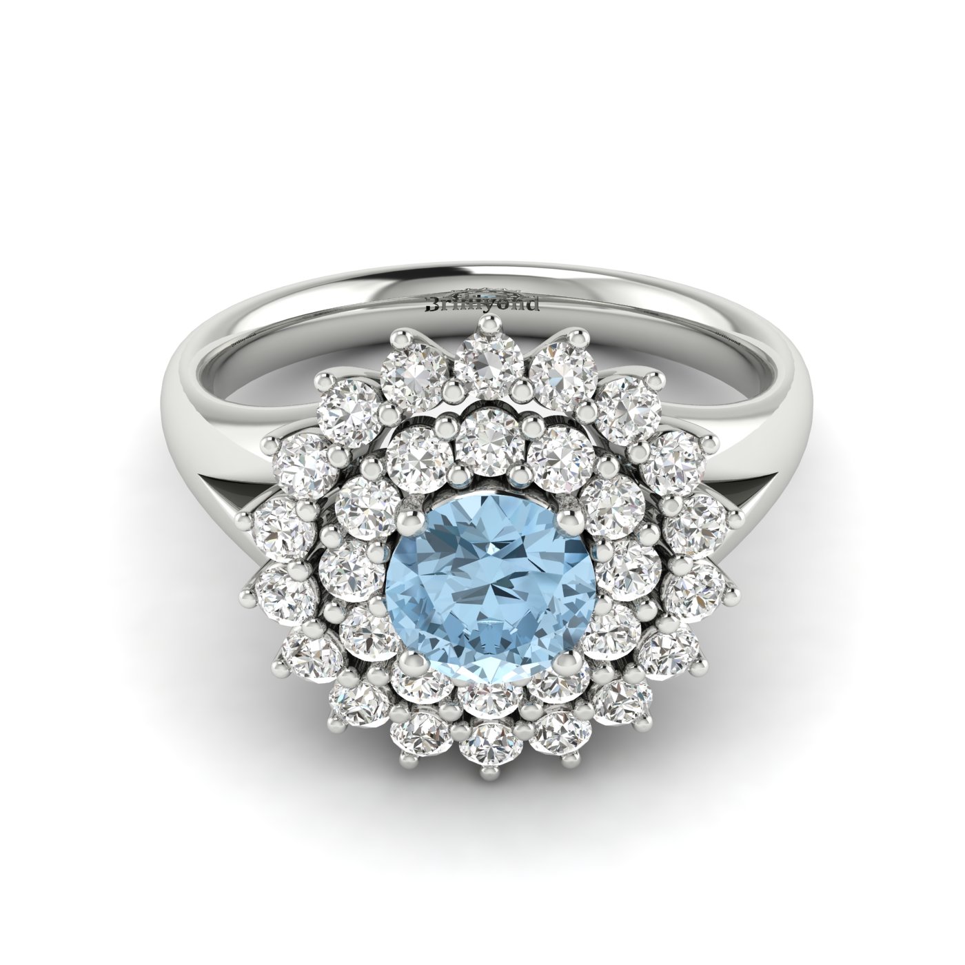 Diamond Accented Natural Aquamarine Cluster Engagement Ring
