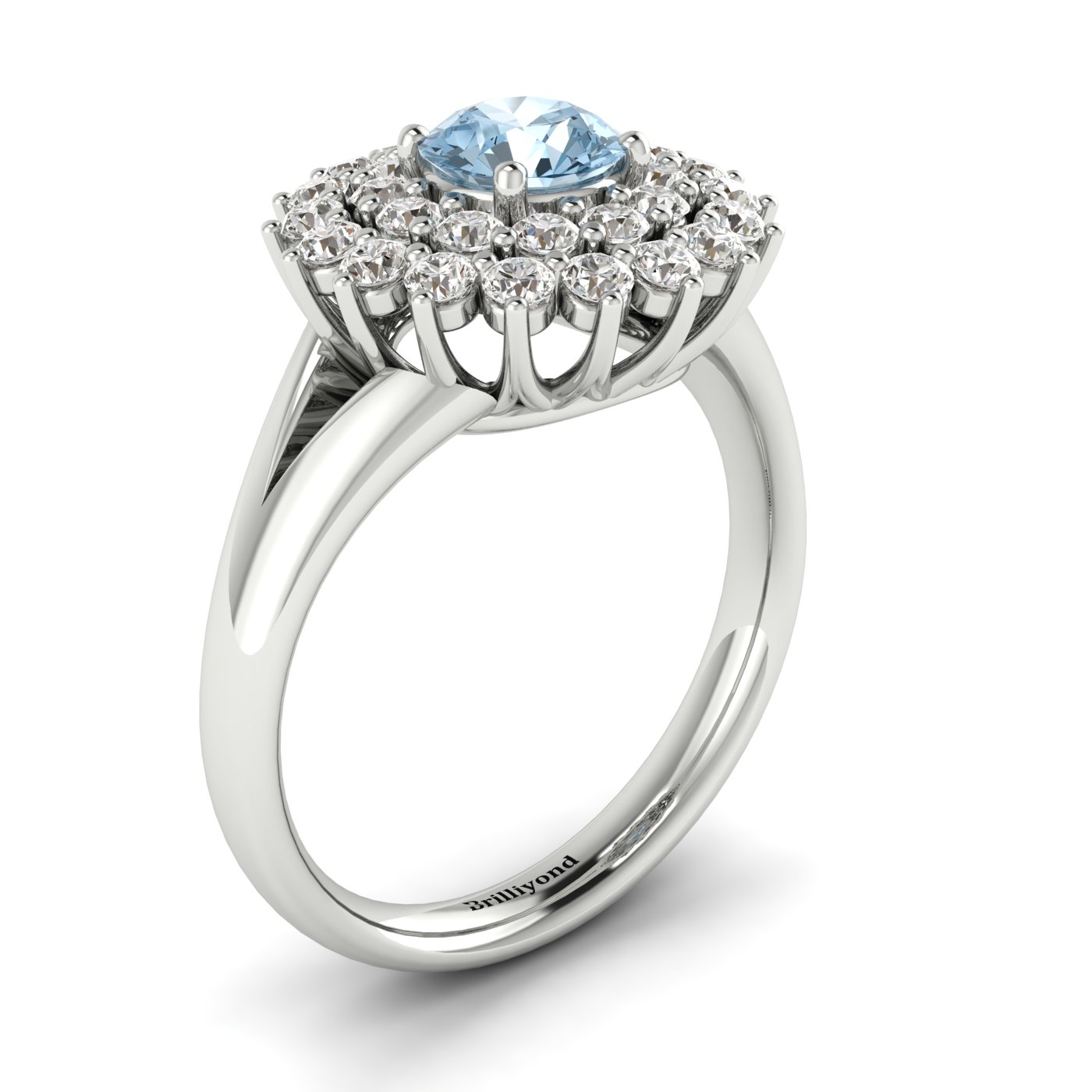 Solid 18k White Gold Aquamarine Cluster Engagement Ring for Sale Online