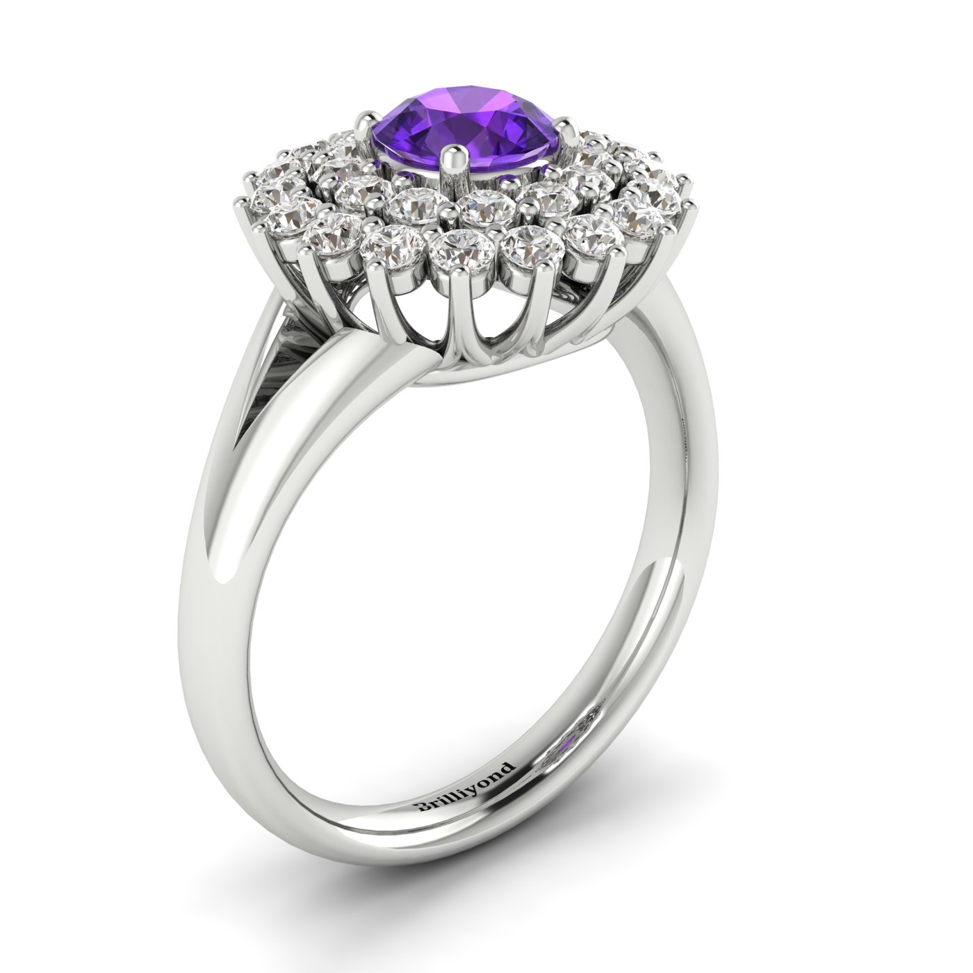 Amethyst White Gold Cluster Engagement Ring Aquila