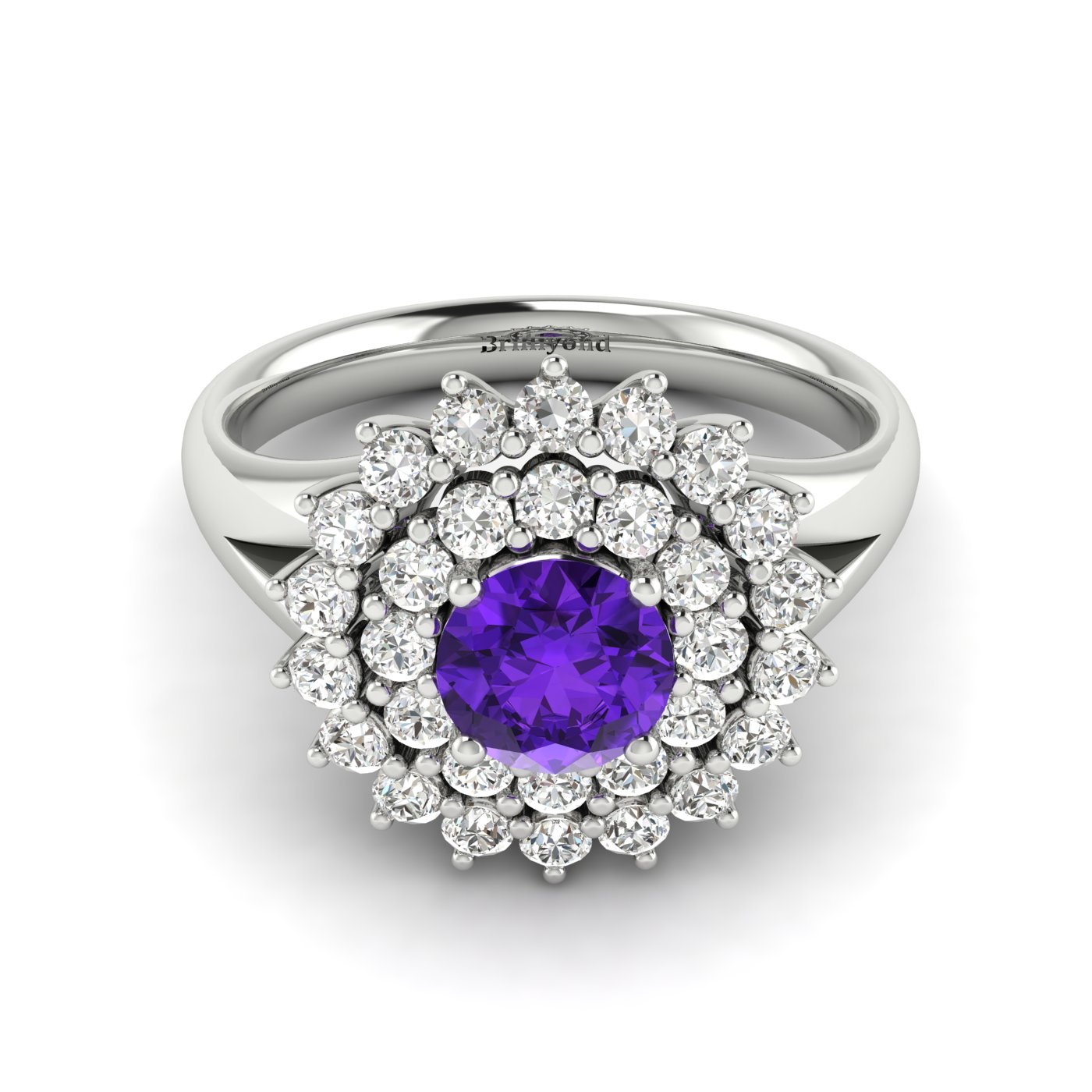 Amethyst White Gold Cluster Engagement Ring Aquila