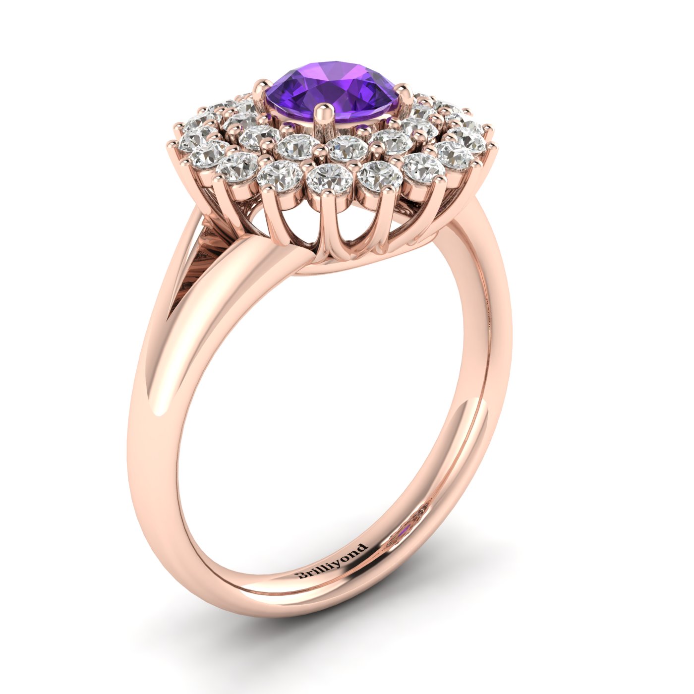 Amethyst Rose Gold Cluster Engagement Ring Aquila