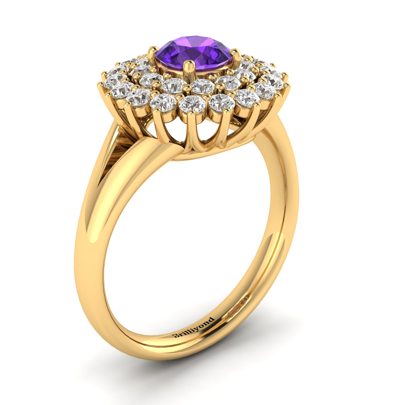 Amethyst Yellow Gold Cluster Engagement Ring Aquila