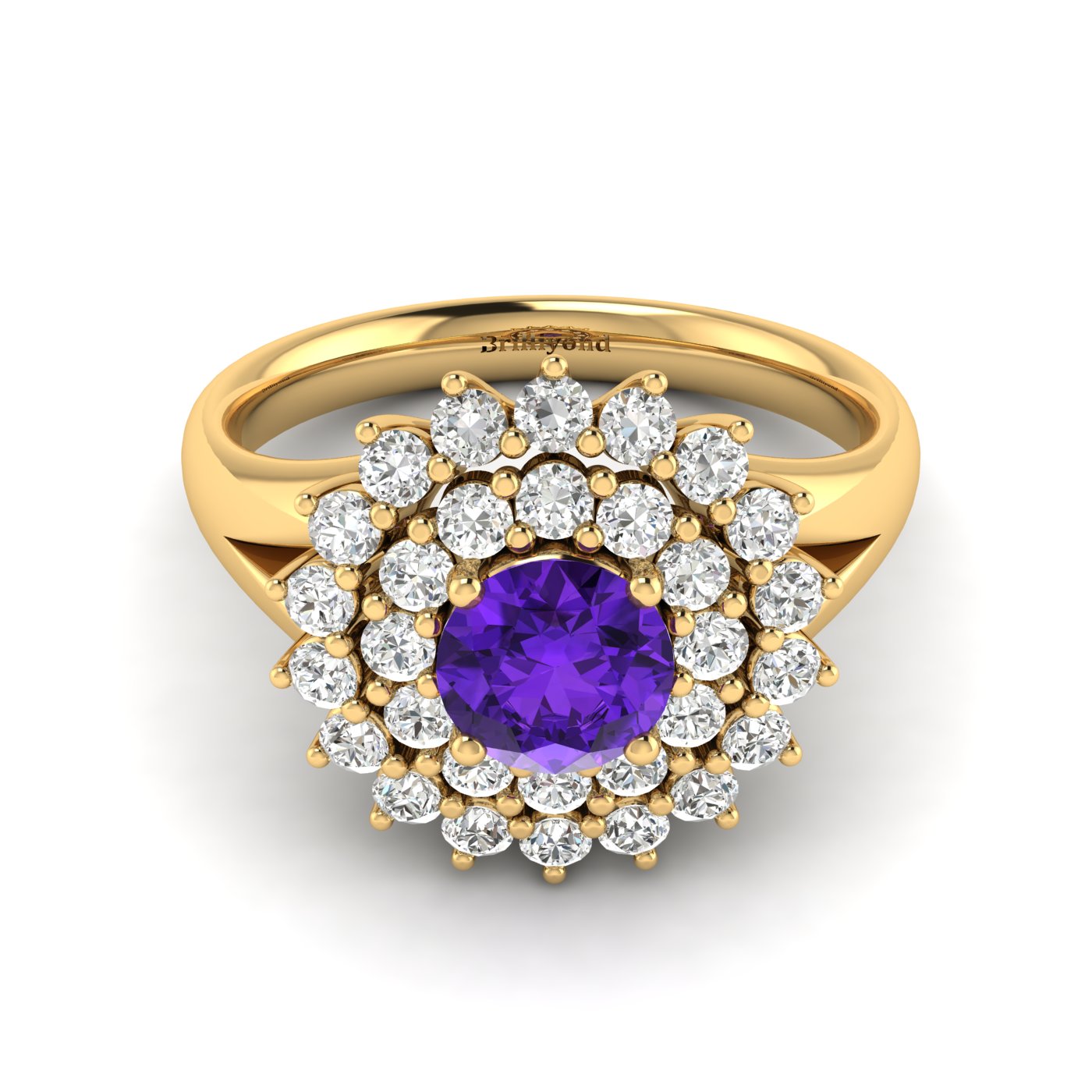 Amethyst Yellow Gold Cluster Engagement Ring Aquila