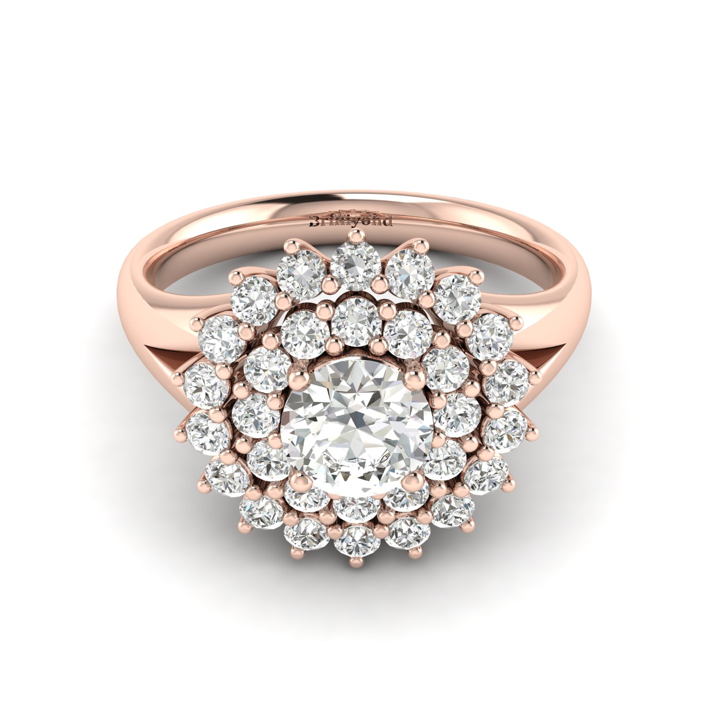 White Sapphire Rose Gold Cluster Engagement Ring Aquila